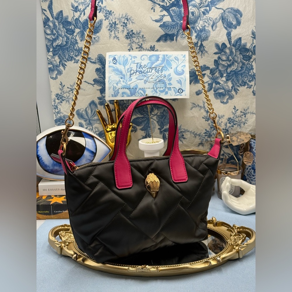 🆕 KURT GEIGER LONDON 🧿 NWOT Small Recycled Shopper Crossbody, Black & Pink